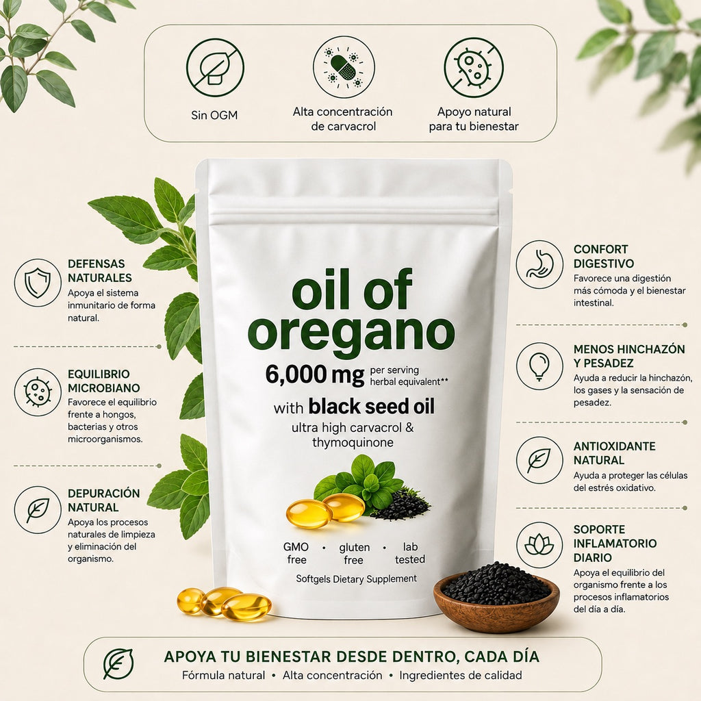 🍀 Aceite de Orégano con Aceite de Comino Negro (Pack de 180 Cápsulas)